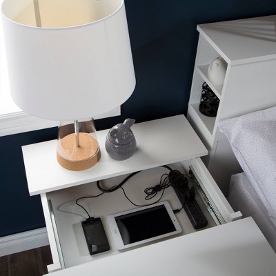 Pure White 2-Drawer Nightstand with Built-In Charging Station