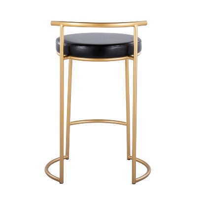 Black and Gold Metal Round Counter Stools with Cushions, Set of 2
