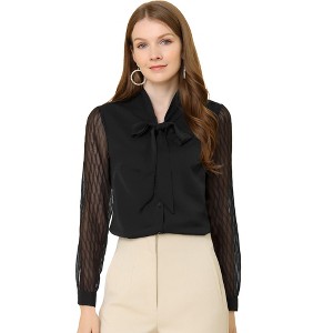 Allegra K Women's Tie Neck Chiffon Long Sleeve Shirt Blouse - 1 of 4