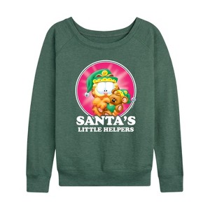 Women's - Garfield - Santas Little Helpers Lightweight French Terry Wide Neck Long Sleeve Shirt - 1 of 4