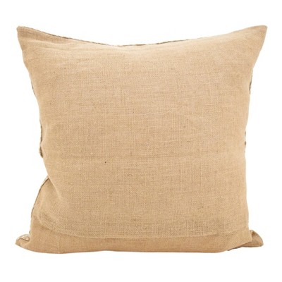 20" Beige Jute Square Throw Pillow with Seashell Design
