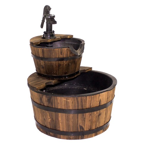 23" Wooden Barrel Water Fountain - Brown - Backyard Expressions - image 1 of 2