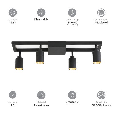 Shura Modern Black and Gold 4-Light LED Track Lighting Kit