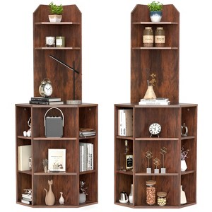 Tangkula Set Of 2 6-Tier Corner Shelf 63" Tall Corner Bookshelf w/ 2 USB Ports & Charging - 1 of 4
