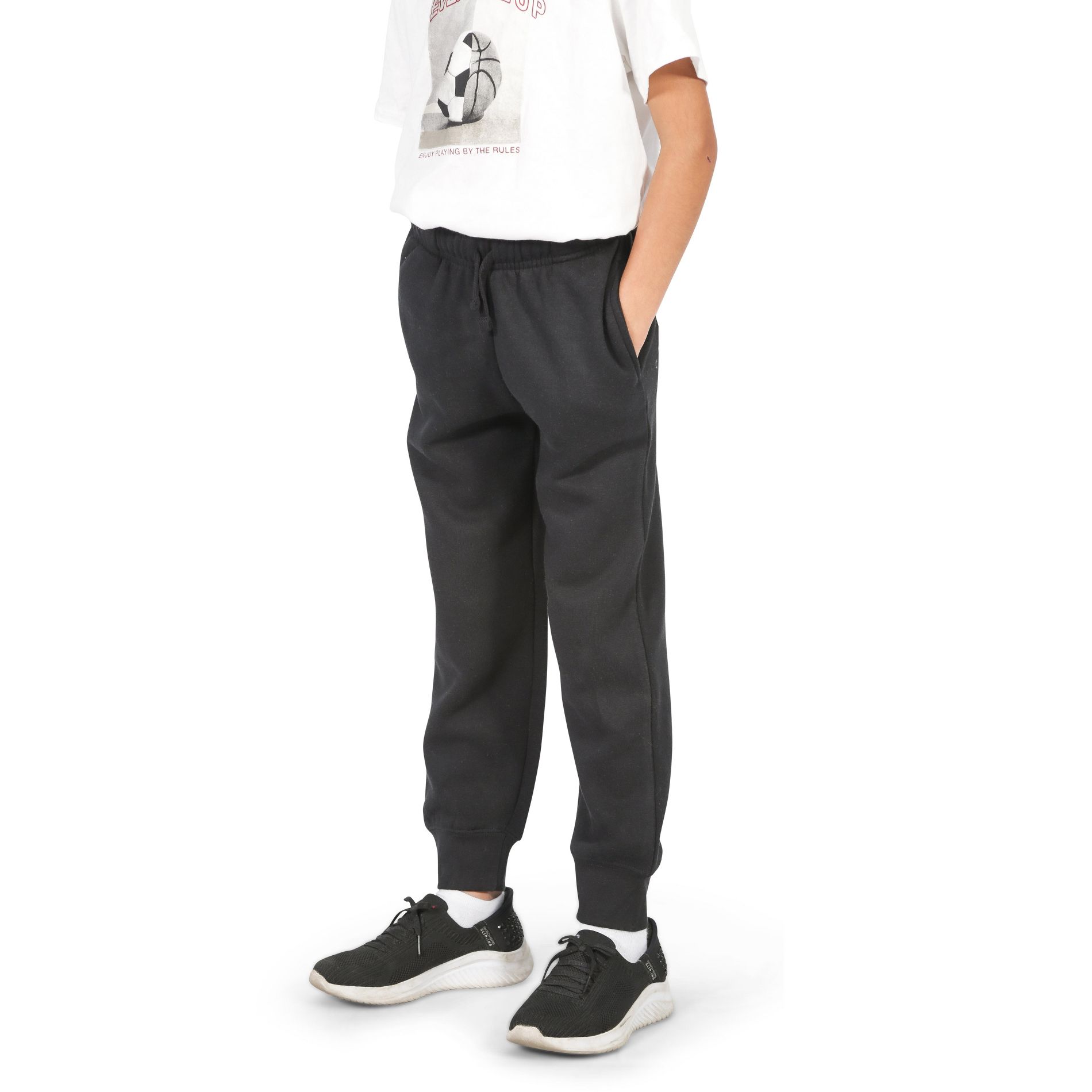 EVERYDAY KIDS Girls Cotton Fleece Sweatpants; Girls’ Activewear Jogger Pants - Soft and Breathable Cotton/Poly Blend, Black, Size 8, M