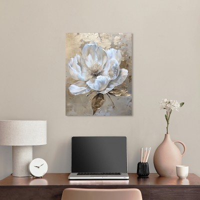 Athenas Flower Gallery Wrapped Canvas Wall Art in White and Gold