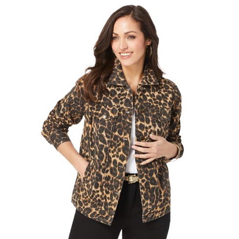 Denim jacket with cheetah collar sale