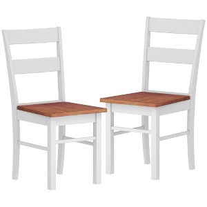 HOMCOM Dining Chairs, Set of 2 Rubber Wood Kitchen Chairs with Open Back, Farmhouse Dining Room Chairs - 1 of 4