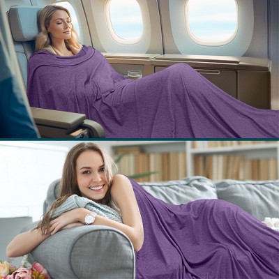 Purple Microfiber Packable Travel Blanket with Carry Bag