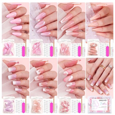 Saviland Women's 168PCS Press-On Nails Kit - Almond/Coffin/Square Shapes with French Tips, Adhesive Tabs & Glue for Home Salon.