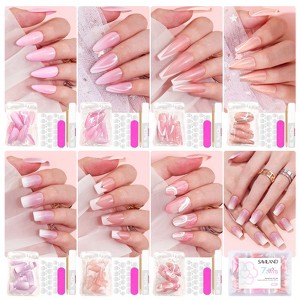 Saviland Women's 168PCS Press-On Nails Kit - Almond/Coffin/Square Shapes with French Tips, Adhesive Tabs & Glue for Home Salon. - 1 of 4