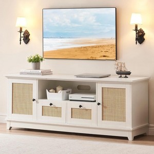 ODK TV Stand, Rattan Entertainment Center TV Media Console Table, Modern TV Stand with Storage, TV Console Cabinet Furniture for Living Room (White) - 1 of 4