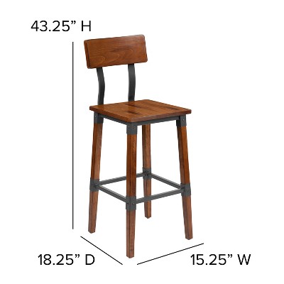 Walnut Brown Industrial Chic 40" Bar Height Dining Stools with Steel Footrest - Set of 4