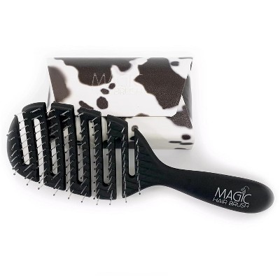 Magic Hair Brush Fashion Black, Flexible & Vented For Detangling w/ Storage Wallet