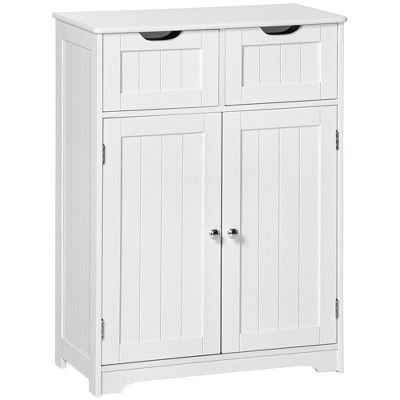 Kleankin Small Bathroom Storage Cabinet On Wheels, Slim Toilet Paper Cabinet  With 2 Holes, Sliding Doors And Adjustable Shelf, White : Target