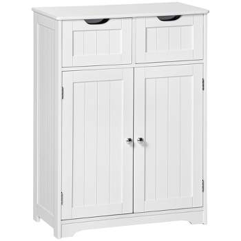 kleankin Freestanding Bathroom Storage Cabinet, Floor Cabinet with 2 Drawers, Adjustable Shelf, for Bathroom, Living Room or Entryway, White
