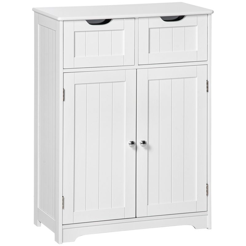 kleankin Freestanding Bathroom Storage Cabinet, Floor Cabinet with 2 Drawers, Adjustable Shelf, for Bathroom, Living Room or Entryway, White, 1 of 8