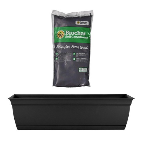 The HC Companies 30 Inch Eclipse Window Flower Box with Removable Saucer and Wakefield 1 Gallon Premium Biochar Organic Garden Soil Conditioner - image 1 of 4