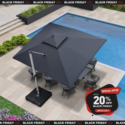 PURPLE LEAF Patio Outdoor Cantilever Umbrella with Heavy Duty Base Large Rectangle Umbrella Windproof Offset Umbrella for Garden Deck Pool