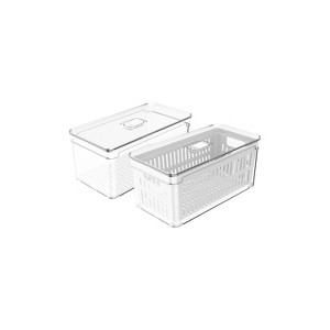 OU Fridge Organizer Bins with Drain Baskets & Vented Lids, Clear Stackable Refrigerator Storage Container, Produce Kitchen Storage Bin, BPA Free - 1 of 2