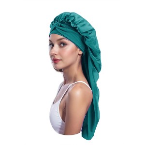 Anna-Kaci Satin Long Bonnet Sleep Cap with Stretch Turban Band for Hair Protection and Moisture Retention - 1 of 4