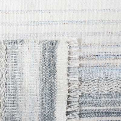 Handmade Light Blue and Ivory Wool Striped Area Rug, 5 ft. x 8 ft.