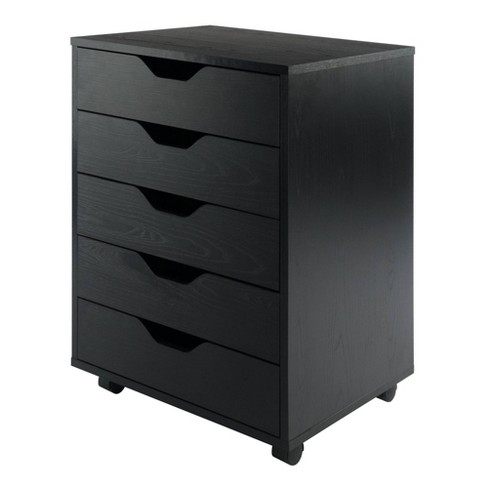 Linon Cary Black Six Drawer Wide Rolling Storage Cart Black