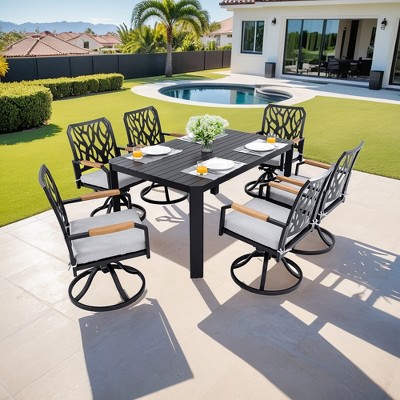 UNISOAR 7PC Outdoor Patio Furniture Set with 6 Swivel Rockers