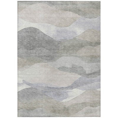 Beige And Gray Abstract Washable Indoor Outdoor Area Rug
