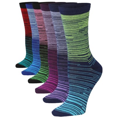 Tipi Toe Women's 6 Pairs Colorful Chromatic Gradient Ombre Funky Space Dye Patterned Crew Dress Socks
