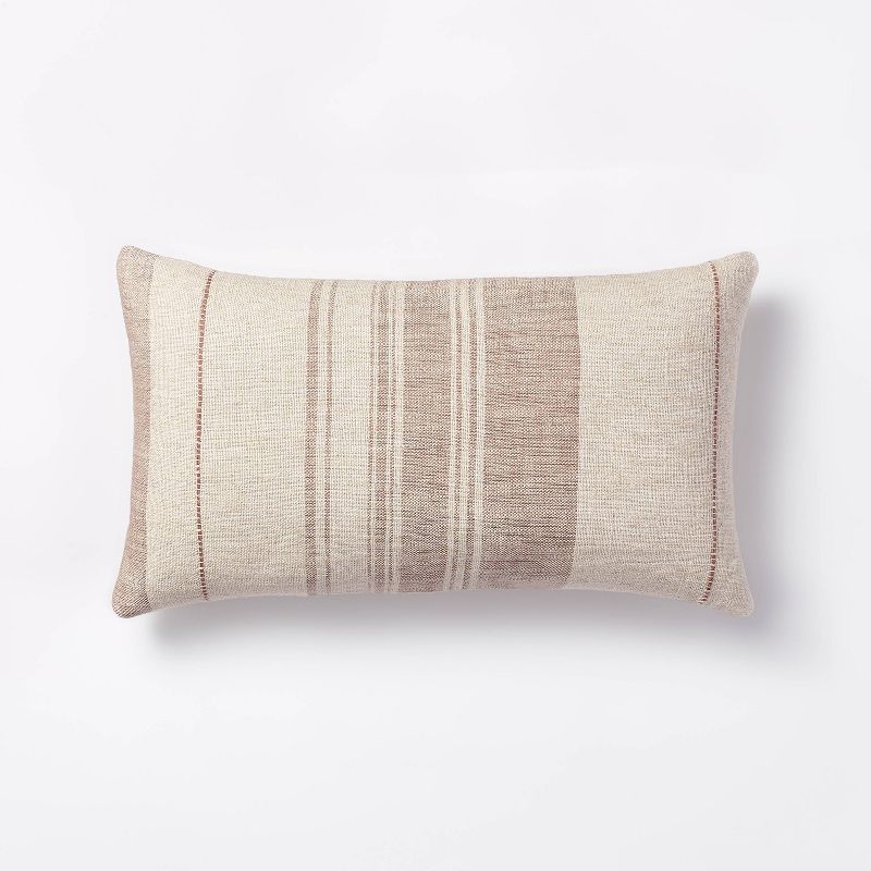 Oblong Woven Stripe Decorative Throw Pillow Off White/Mauve - Threshold&#8482; designed with Studio McGee, 1 of 12