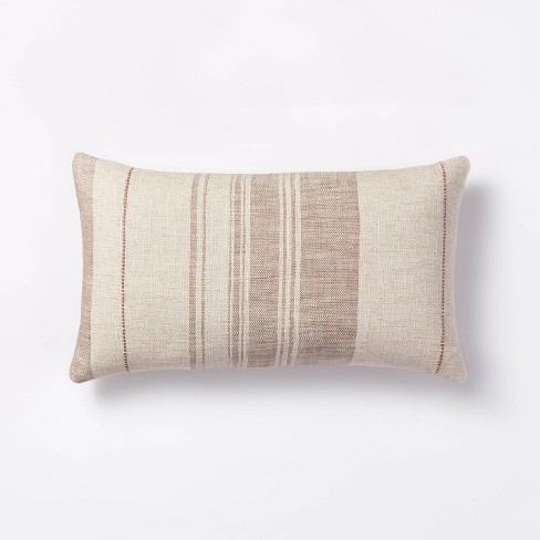 Oblong Woven Stripe Decorative Throw Pillow Off White/Mauve - Threshold™ designed with Studio McGee - image 1 of 4