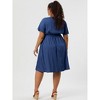 Agnes Orinda Women's Plus Size Elastic Waist Belt V Neck Short Sleeve Chambray Denim A Line Dresses - 4 of 4