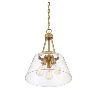 Calhoun Warm Brass 3-Light Clear Glass Pendant