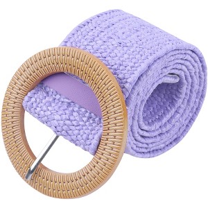 INSPIRE CHIC Women's Cotton and Linen Style Circle Buckle Plastic Straw Braided Belt for Dresses 1 Pcs - 1 of 4
