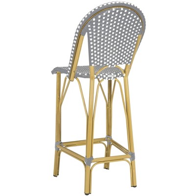 Ford Grey and White Wicker Bistro Bar Stool with Aluminum Frame