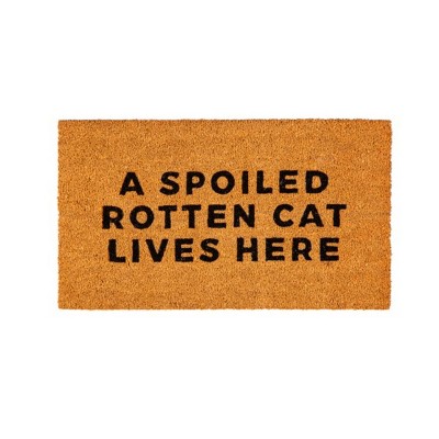Evergreen Spoiled Rotten Cat Coir Doormat | 28" x 16" Front Door Mat Outdoor Entrance | No Slip Door Rugs Entryway Indoor | Dog Welcome Muddy Paws