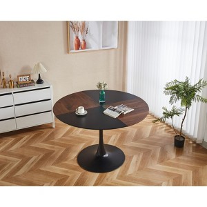 NicBex 47.24" Mid-century Round Dining Table,Kitchen Table with MDF Table Top and Metal Legs for 4-6 Seaters,Brown Black - 1 of 4