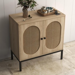 Rattan Buffet Cabinet - 2-Tier Storage Sideboard w/Adjustable Shelves for Dining Room, Living Room & Entryway - 1 of 4