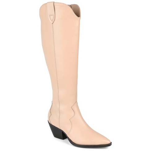 Journee Signature Womens Genuine Leather Pryse Extra Wide Calf Almond Toe  Pull On Knee High Boots, Nude 6.5