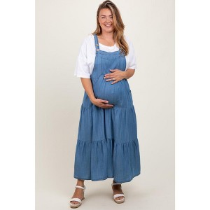 Pinkblush Blue Chambray Overall Tiered Maternity Plus Midi Dress - 1 of 3