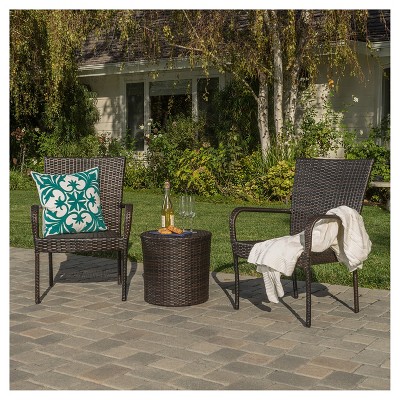 Littleton 3pc All-Weather Wicker Patio Stacking Chair Chat Set - Brown - Christopher Knight Home