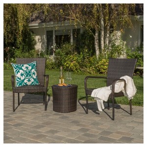 Littleton 3pc All-Weather Wicker Patio Stacking Chair Chat Set - Brown - Christopher Knight Home - 1 of 4