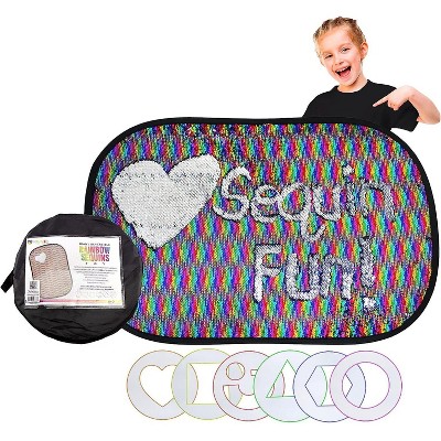 Meavia Rainbow Reversible Sequins Wall Sensory Fun Toy W/ Shape Stencils & Travel Case, 40x27" Autism-Friendly