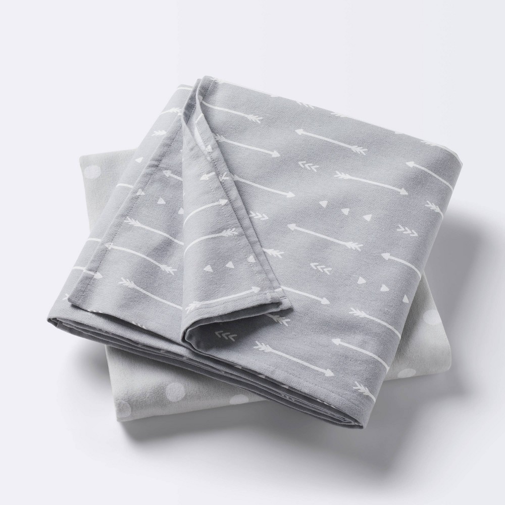 Photos - Duvet Flannel Swaddle Baby Blankets - Gray Arrows and Dots - 2pk - Cloud Island™