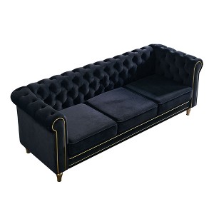 84.65" Chesterfield Velvet Sofa, Gold Trim Tufted Couch with High-Density Foam, 750lb Capacity Solid Pine Frame - 1 of 4