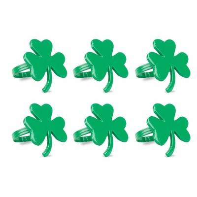 6pk Brass Shamrock Napkin Rings Green - Design Imports