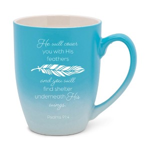 He Will Cover You With His Fears  You Will Find Shelter Underneath His Wings Two Toned Matte Teal  White 12 ounce Ceramic Stoneware Coffee Cup Mug - 1 of 4