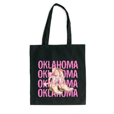 City Creek Prints Coquette Oklahoma Cowgirl Boots Canvas Tote Bag - 15x16 - Black