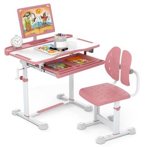 Tangkula Kid's Study Desk & Chair Set w/Tilt Desktop Book Stand Footrest Bar for Toddlers - 1 of 4